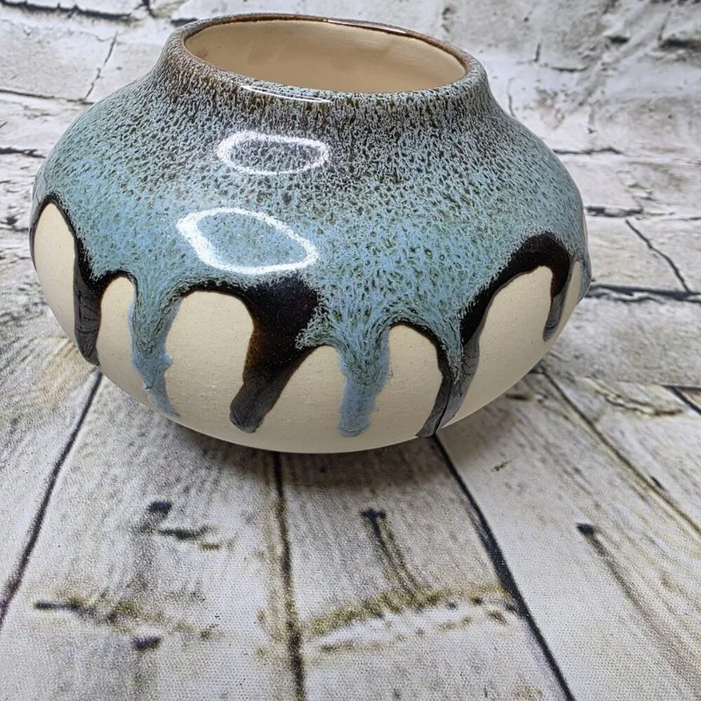 Vintage Original Drip Glaze Stoneware Pot USA Appx 6 x 4 in